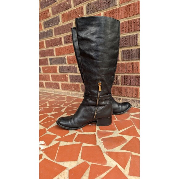 Michael Kors Hamilton Riding Knee High Boots w/Gold MK Logo Charm -Black- 8M - Picture 3 of 10